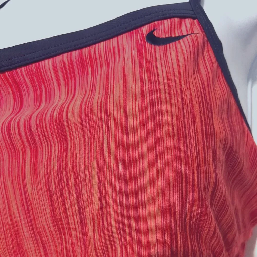 Nike Razorback Women's One Piece Swimsuit-Coral/Red/Navy Blue-Size Large-Beach